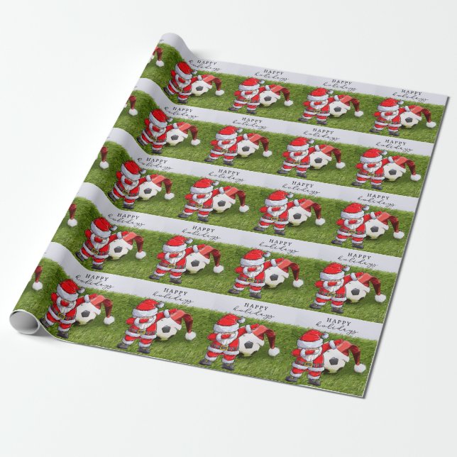 Soccer Christmas football Santa Dabbing Holidays Wrapping Paper (Unrolled)
