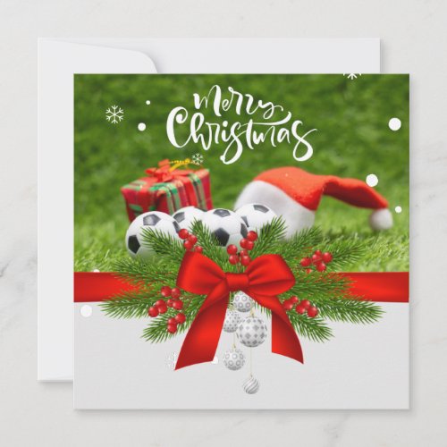 Soccer Christmas Holiday with Santa hat red ribbon