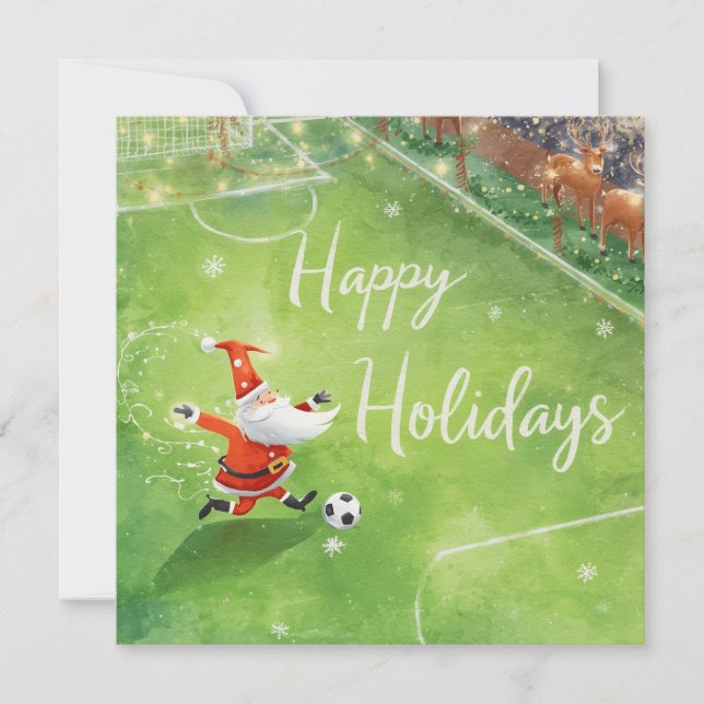 Soccer Christmas  Holidays Santa playing soccer  Holiday Card (Front)