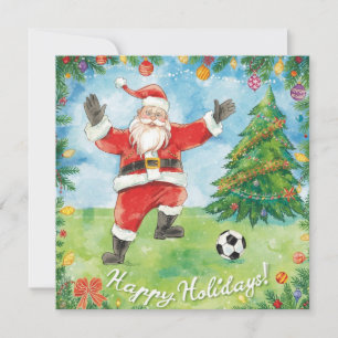 Soccer Christmas Holidays Santa playing soccer Holiday Card