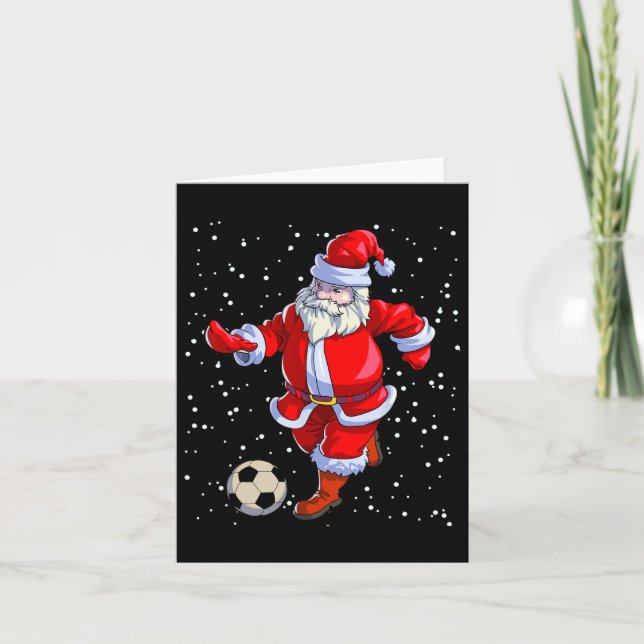 Soccer Christmas Men Kids Boys Soccer Santa Claus  Card (Front)