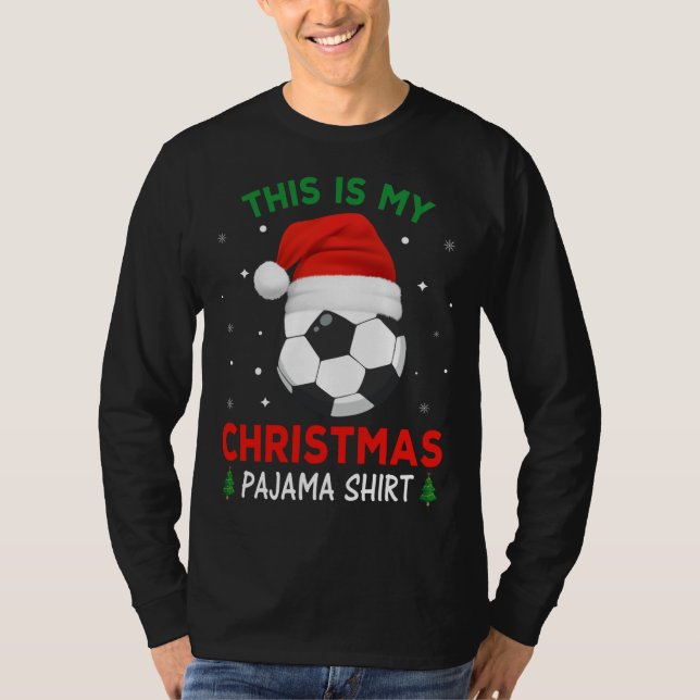 Soccer Christmas Pajama Santa Hat T-Shirt (Front)