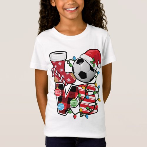 Soccer Christmas Pajamas Fun Red Plaid Santa Hat S T_Shirt