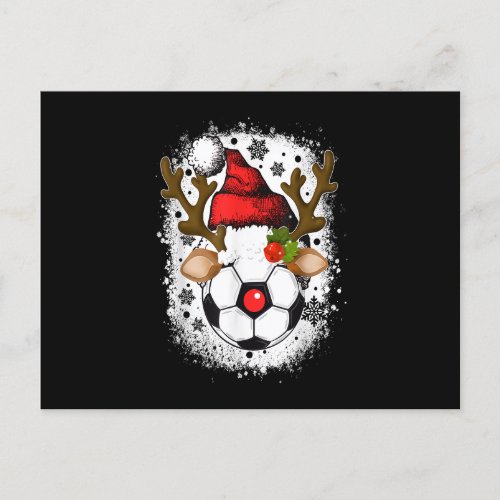 Soccer Christmas Reindeer with Santa Hat Funny Xma Holiday Postcard