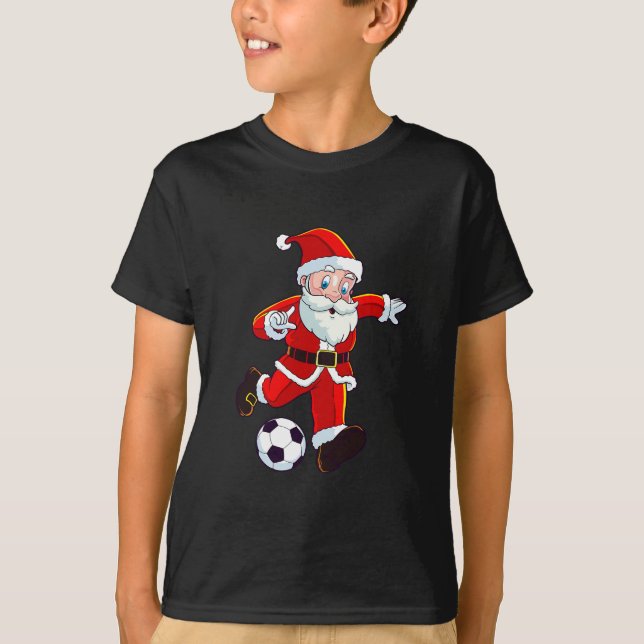 Soccer Christmas Santa Claus Funny Boys Girls Kids T-Shirt (Front)