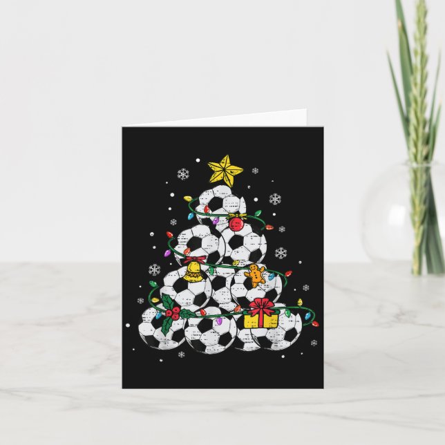 Soccer Christmas Tree Hat Santa Xmas Srt Mens Boys Card (Front)