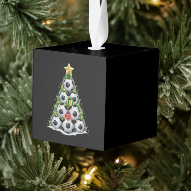 Soccer Christmas Tree Xmas Player Boys  Cube Ornament (Tree)