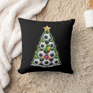 Soccer Christmas Tree Xmas Player Boys  Throw Pillow
