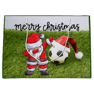 Soccer Christmas with football and Santa Dabbing Large Gift Bag