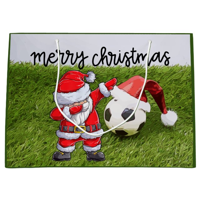 Soccer Christmas with football and Santa Dabbing  Large Gift Bag (Front)
