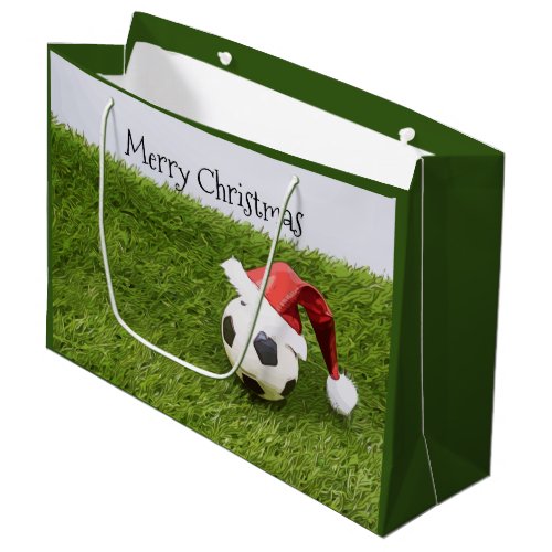 Soccer Christmas with football and Santa Hat Large Gift Bag