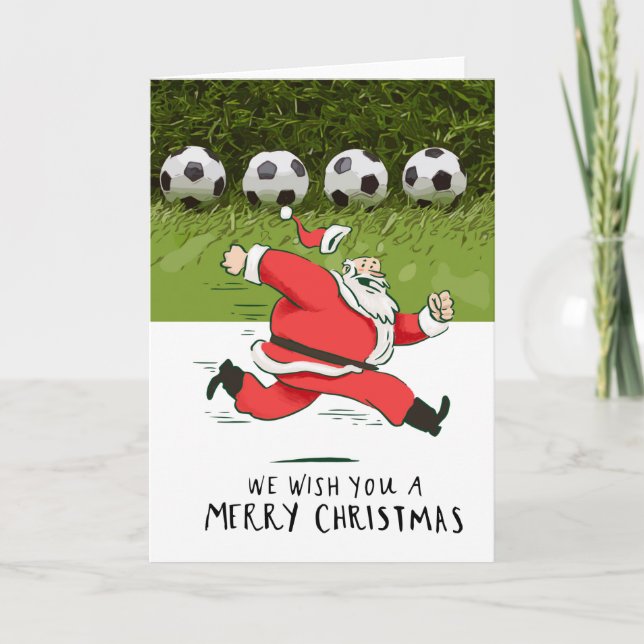 Soccer Christmas with Santa Claus playing ball  Card (Front)