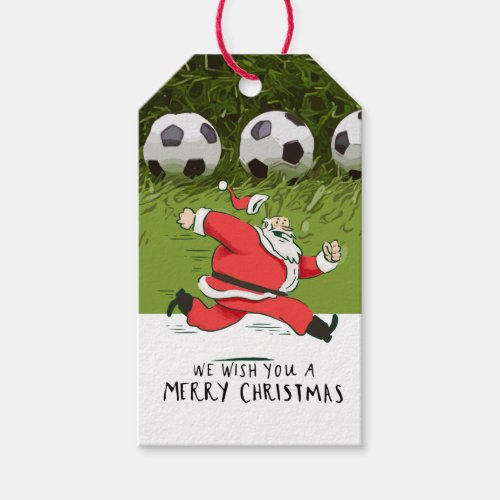 Soccer Christmas with Santa Claus playing ball  Gift Tags