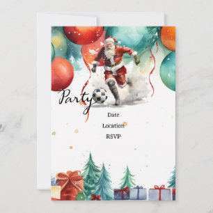 Soccer Christmas with Santa Claus playing ball Save The Date
