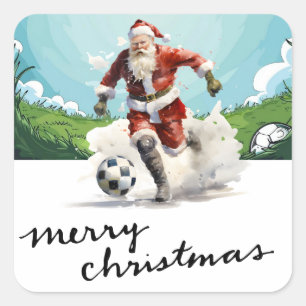 Soccer Christmas with Santa Claus playing ball Square Sticker