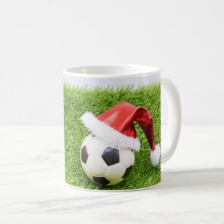 Soccer Christmas with Santa Hat Coffee Mug