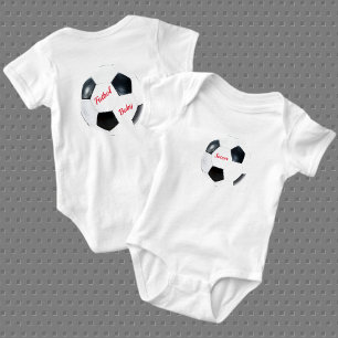 Soccer Classic Black and White Ball with Name Baby Bodysuit