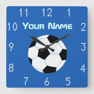 Soccer Clock: Navy Soccer Square Wall Clock