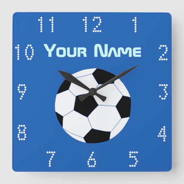 Soccer Clock: Navy Soccer Square Wall Clock (Front)