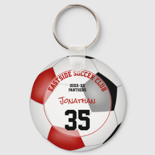soccer club gift ideas boys girls name red black keychain