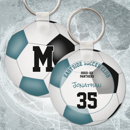 soccer club gift ideas boys girls name teal black keychain