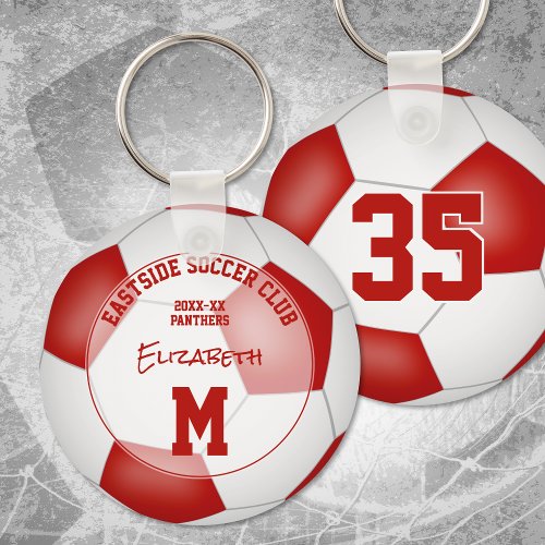 soccer keyring with red white team colors