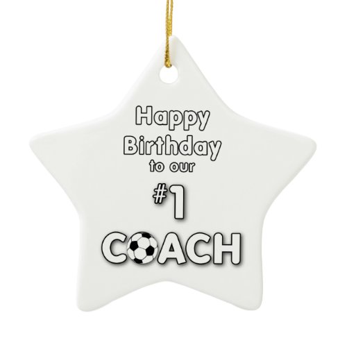 Soccer Coach Birthday with Grass Field and Ball Ceramic Ornament