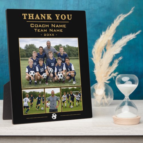 Soccer Coach Collage Team 4 Photo Thank you Card Plaque