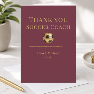 Soccer Coach Elegant Red Gold Team Appreciation Thank You Card