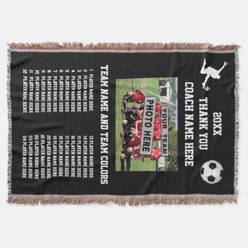 Soccer Coach Gift Ideas Photo All Players Names Throw Blanket