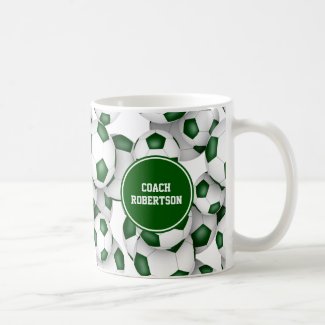 green white school colors soccer coach gift coffee mug