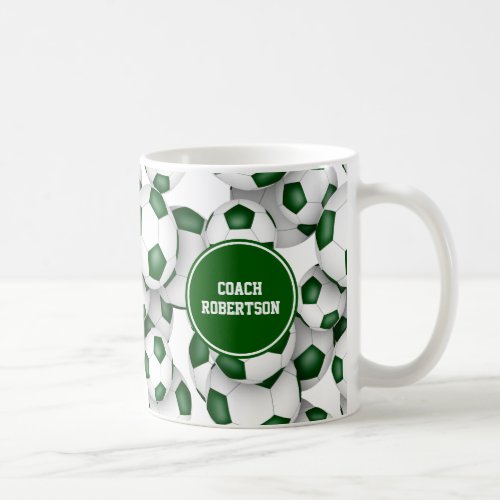 soccer coach gift w custom name green white coffee mug