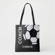 Soccer Coach Personalized Sports Modern Black Tote Bag