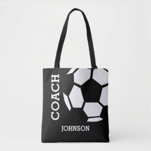 Soccer Coach Personalized Sports Modern Black Tote Bag
