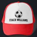 Soccer Coach Personalized Trucker Hat<br><div class="desc">For the soccer coach,  player or fan,  this hat may be personalized with your coach's name or other name as you like by replacing the sample text shown in the design template.</div>