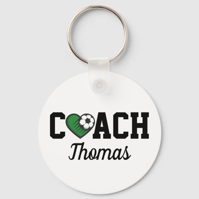 Soccer Coach Professional Name & Heart Ball Cool  Keychain (Front)