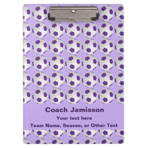 Soccer Coach Purple and White Custom Clipboard