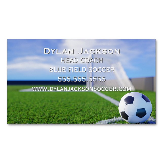 Soccer Coach Sports Stadium Photograph Business Card Magnet (Front)