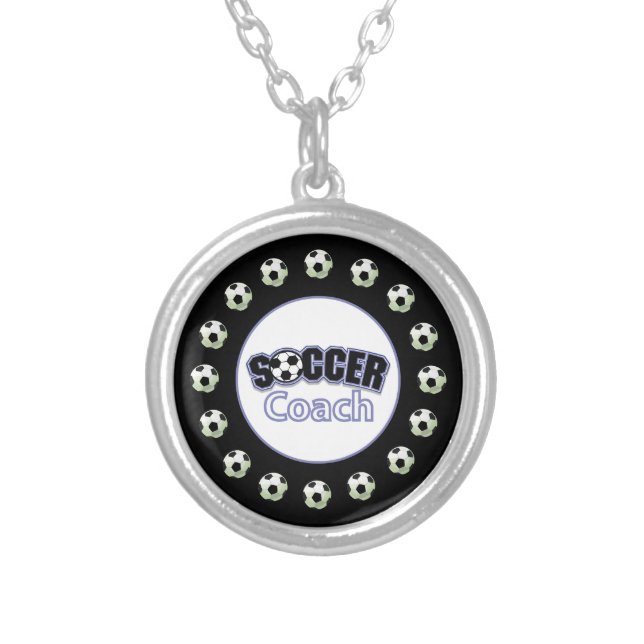 Soccer Coach Thank You, Balls Silver Plated Necklace (Front)