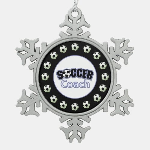 Soccer Coach Thank You Balls Snowflake Pewter Christmas Ornament