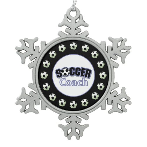 Soccer Coach Thank You, Balls Snowflake Pewter Christmas Ornament