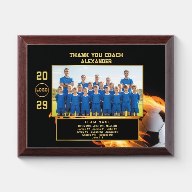 Soccer Coach Thank You Gift with Custom Team Photo Award Plaque (Horizontal)