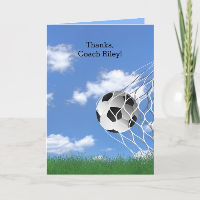 Soccer Coach thank you with ball in net Card (Front)