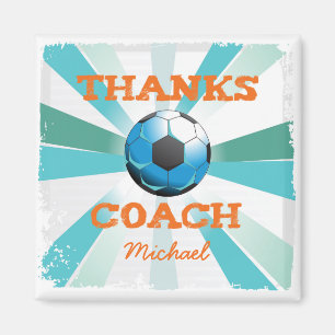 Soccer Coach Thanks, Orange on Teal, Blue Starburs Magnet