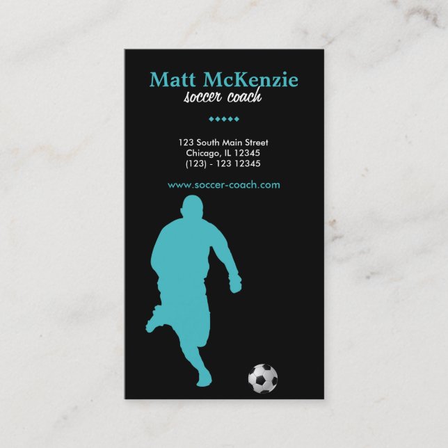 Soccer Coach (Turquoise) Business Card (Front)
