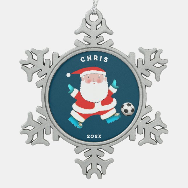 Soccer Collectible Snowflake Pewter Christmas Ornament (Front)