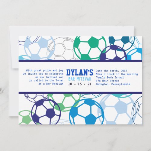 SOCCER COLORED Bar Bat Mitzvah Invitation