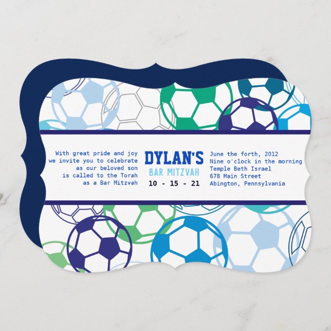 SOCCER COLORED Bar Bat Mitzvah Invitation (Front/Back)