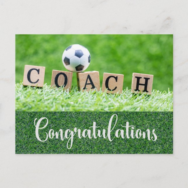 Soccer Congratulations card for Coach with ball  (Front)