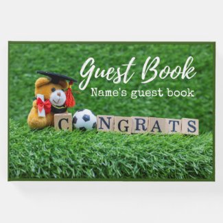 Soccer Congratulations with ball on green grass  Guest Book